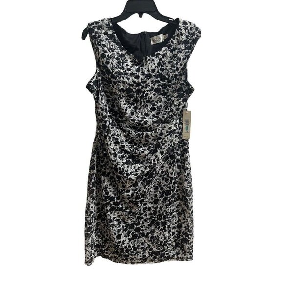 Eliza J Lace Appliqué Dress Sequin Accent Sheath Black White‎ Sz 16 NEW Cocktail - Picture 1 of 11